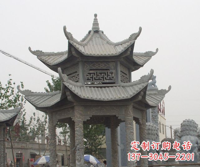 湖州园林景观仿古石雕凉亭 (2)