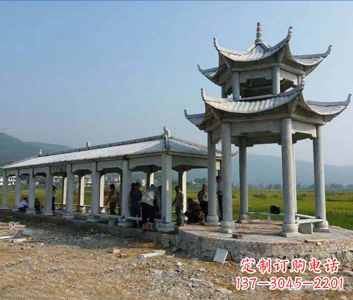 湖州园林景观仿古石雕长廊凉亭