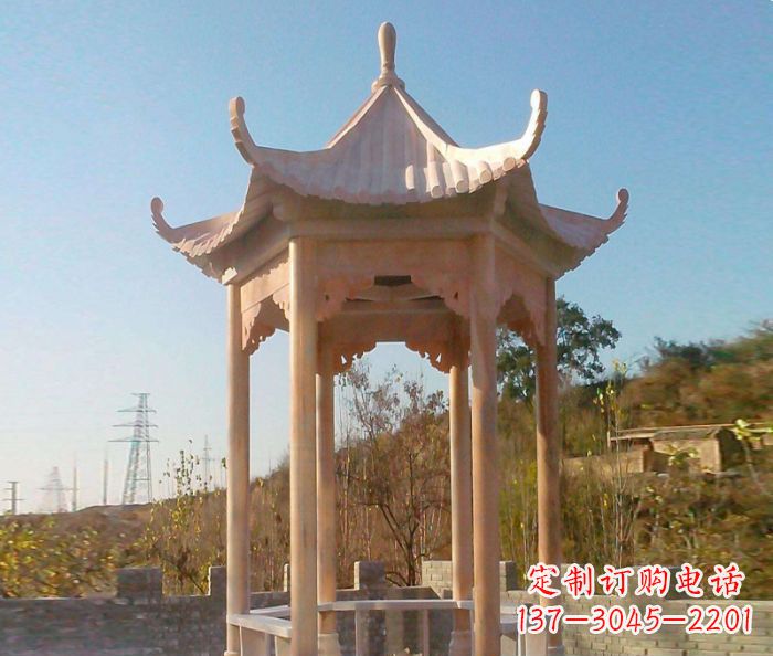 湖州园林景观晚霞红单层石雕凉亭