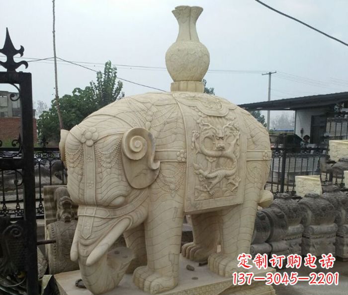 湖州园林景观驮瓶大象石雕