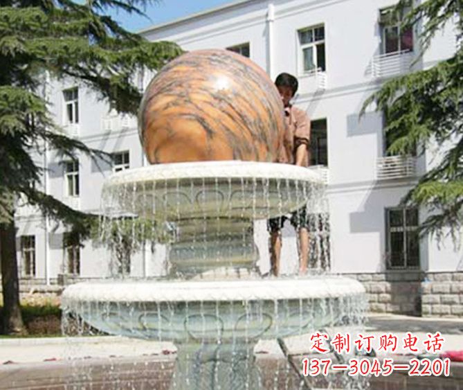 湖州园林景观晚霞红风水球喷泉石雕 (2)