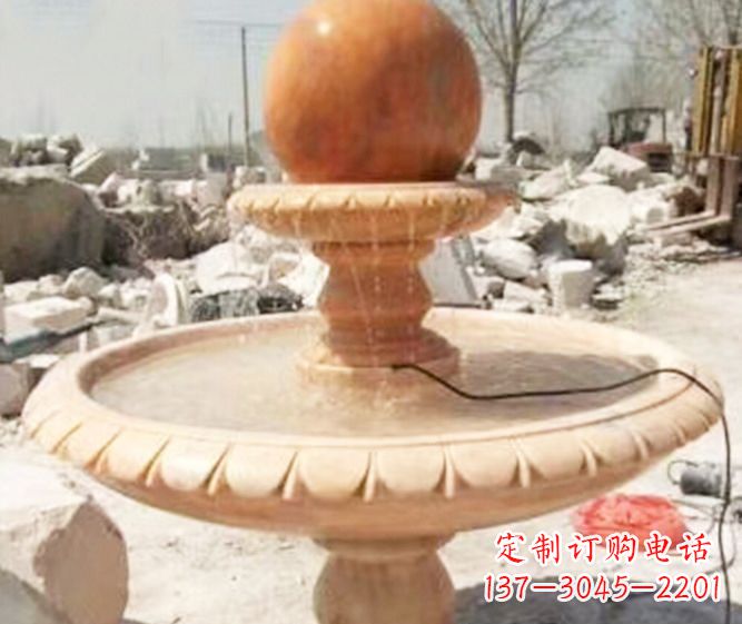 湖州园林景观晚霞红风水球喷泉石雕 (3)
