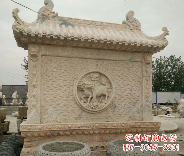 湖州园林景观晚霞红石雕影壁