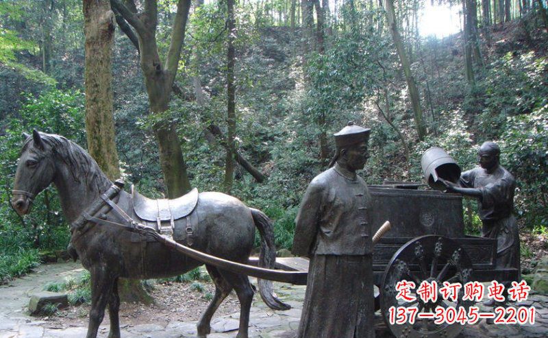 湖州园林清朝士兵和马车小品铜雕