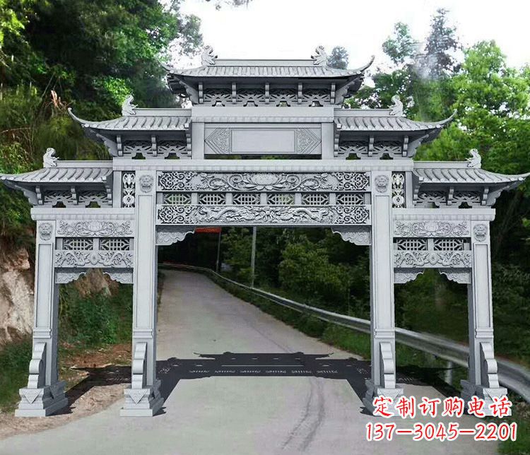湖州园林三门石牌坊景观石雕