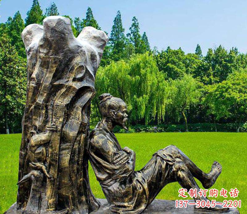 湖州园林守株待兔典故人物铜雕