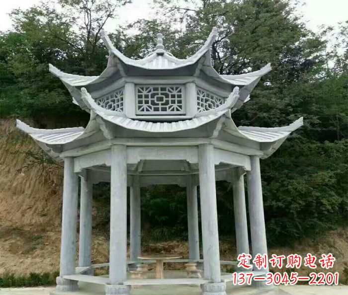 湖州园林双层凉亭石雕 (2)
