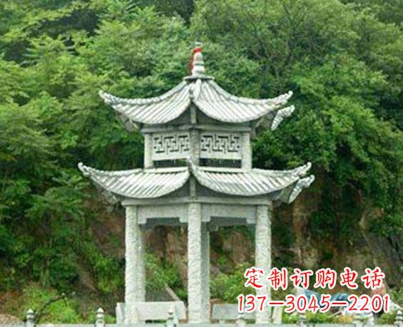 湖州园林双层六角石凉亭景观石雕