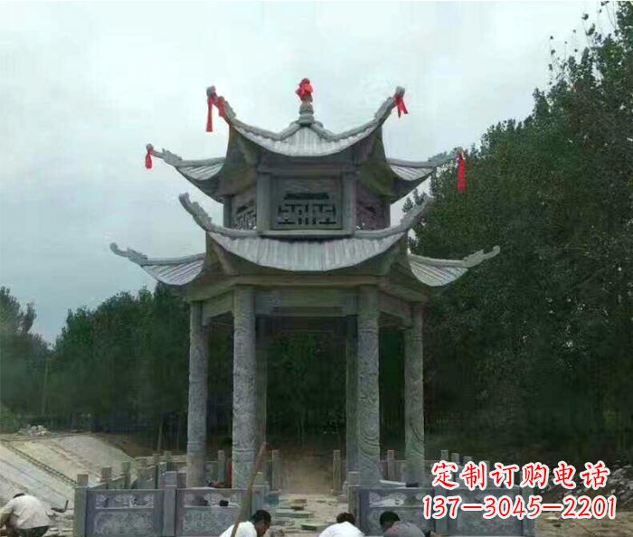 湖州园林双层凉亭石雕 (3)