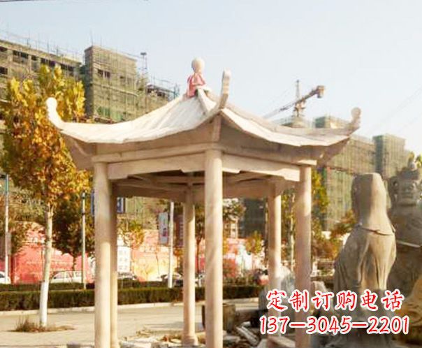 湖州园林晚霞红单层凉亭景观石雕