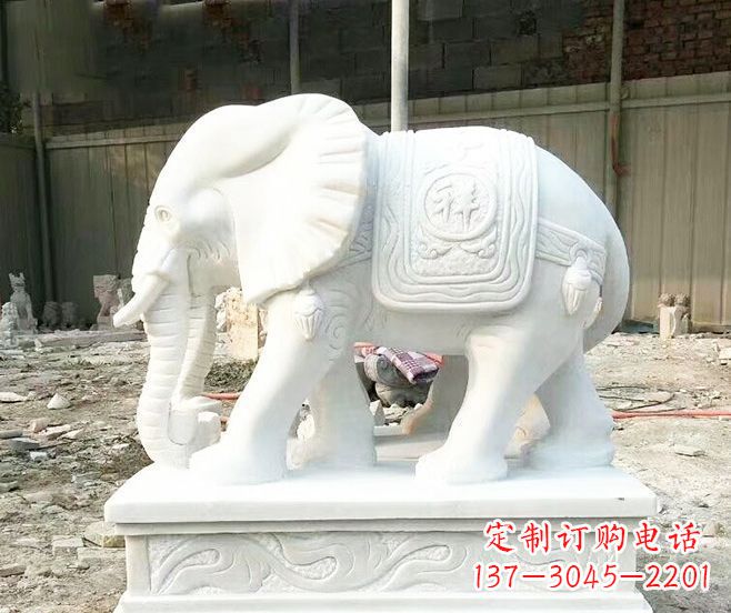 湖州招财动物汉白玉大象石雕 (3)
