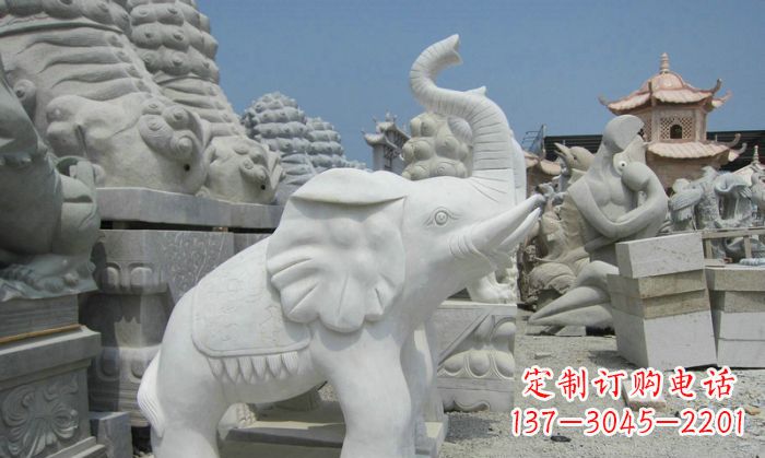湖州招财动物汉白玉长鼻小象石雕