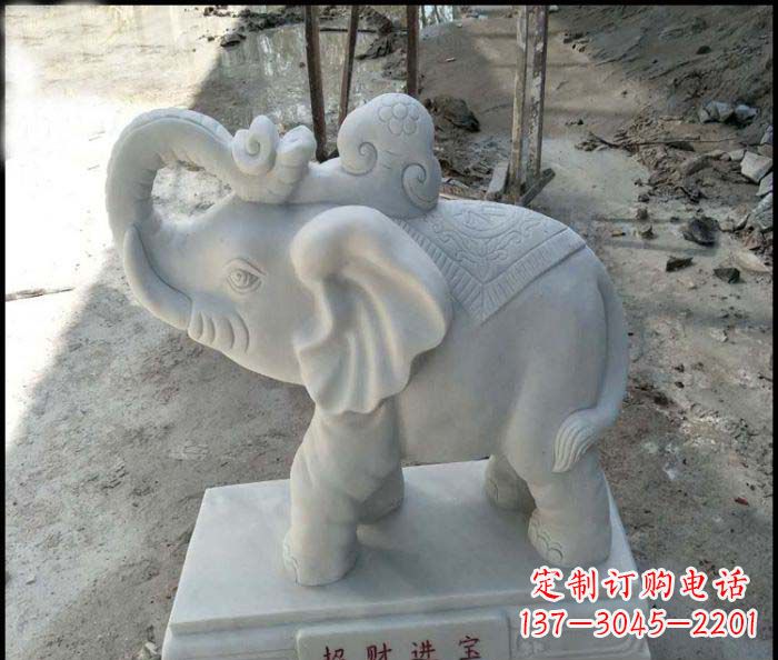 湖州招财进宝汉白玉招财小象石雕