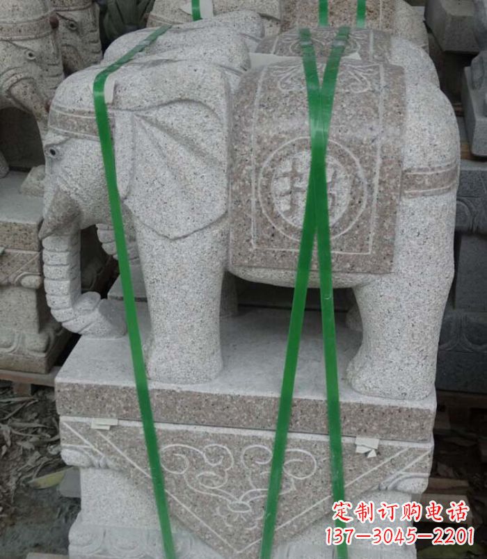 湖州招财进宝芝麻灰大象石雕 (4)