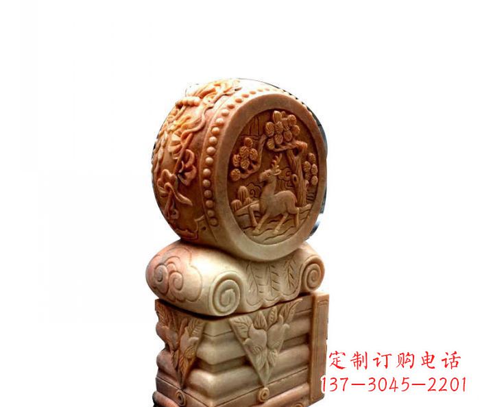 湖州招财石门墩晚霞红抱鼓石