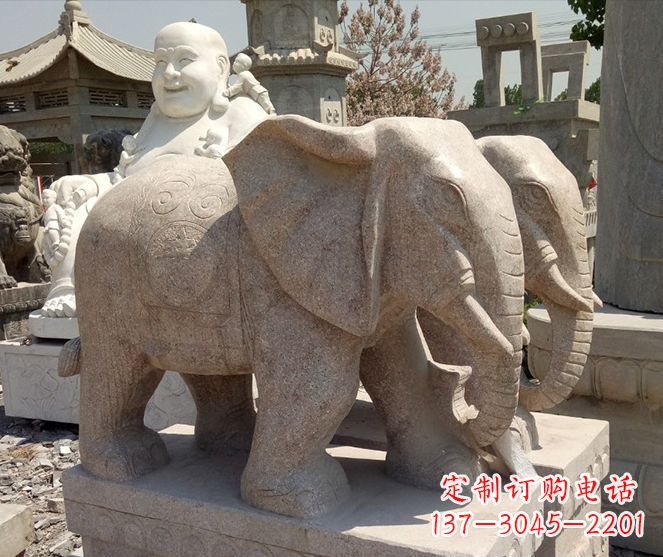 湖州招财晚霞红大象石雕 (2)