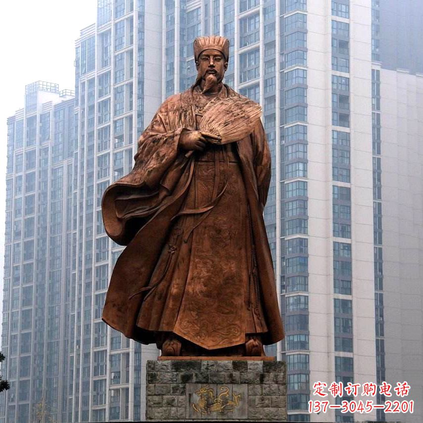 湖州诸葛亮城市景观铜雕像-中国古代著名人物三国谋士卧龙先生雕塑