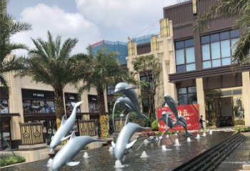 湖州小区广场水景海豚雕塑