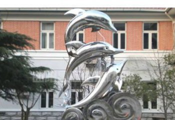 湖州校园不锈钢海浪海豚雕塑