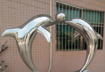 湖州校园不锈钢海豚顶球雕塑