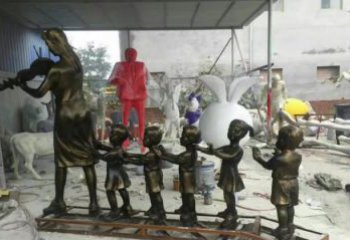 湖州校园老师和儿童铜雕