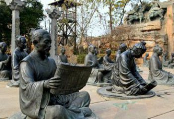 湖州园林看竹简书的古代人物景观铜雕