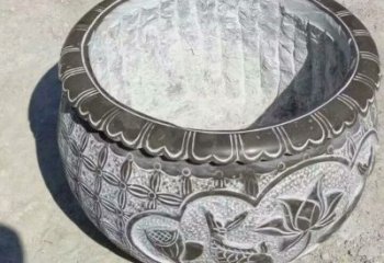 湖州园林莲花鱼纹石雕水缸