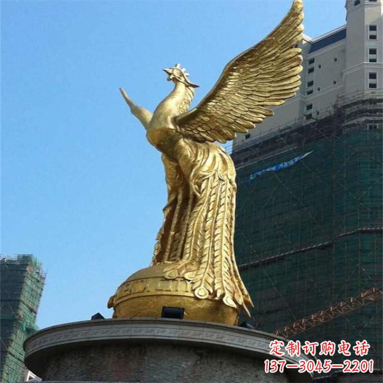 湖州铸铜鎏金凤凰景观雕塑-城市园林