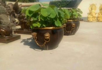 湖州铸铜狮子头水缸雕塑 