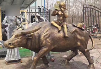 湖州吹笛子的牧童牛公园景观铜雕