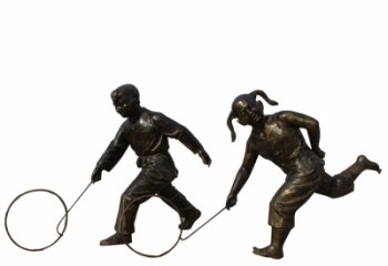 湖州公园滚铁环的儿童铜雕